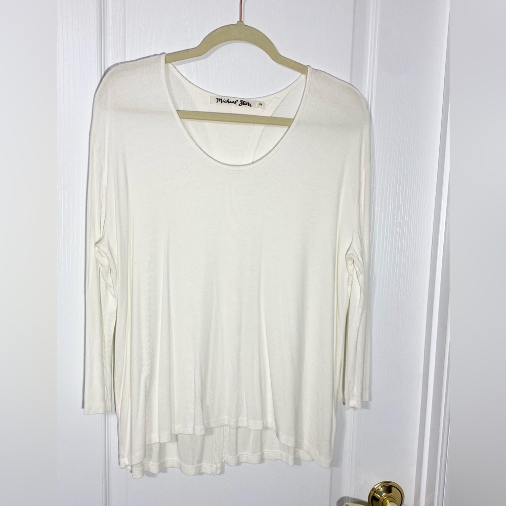 NEW Y2K Michael Stars Peekaboo Wrap Back Hi Lo Scoop Neck Knit Top White OS